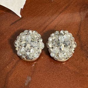 Liz Claiborne Gray Clear Crystal Cluster Clip Earrings